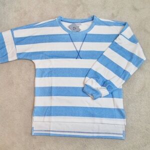 CEZELE Women's Blue And White Striped Blanket Blend Sweatshirt Size Large